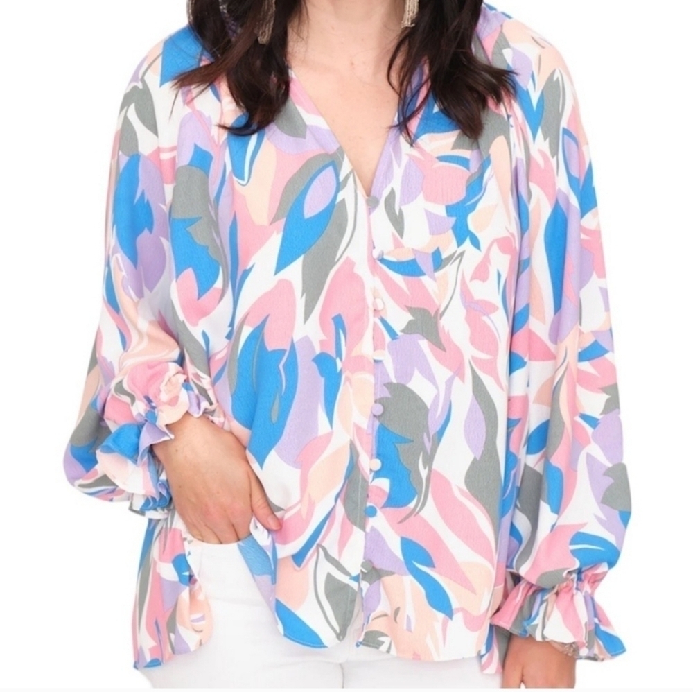 NWOT entro Capri Printed Long-Sleeve Top Size M